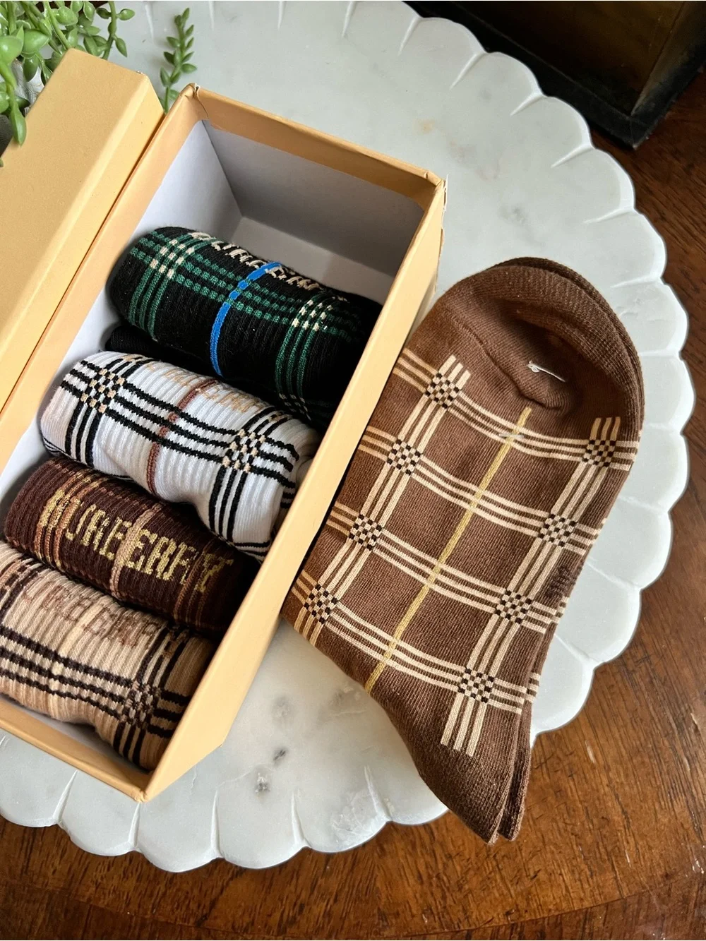 Burberry Plaid Sock Gift Set in Brown, Black, White, Green, Tan
